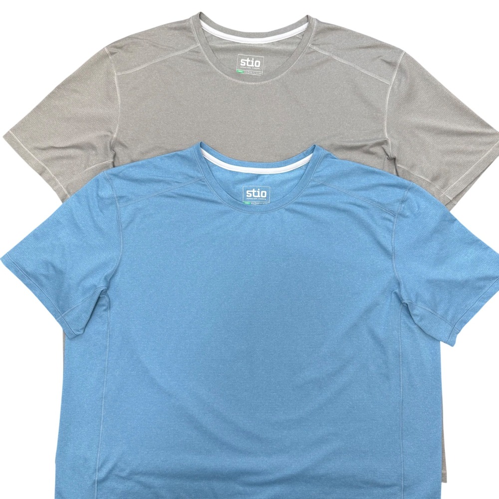 Stio Crester Tee Mens XXL Gray Blue Performance Short Sleeve Shirt Bundle 2 Pack